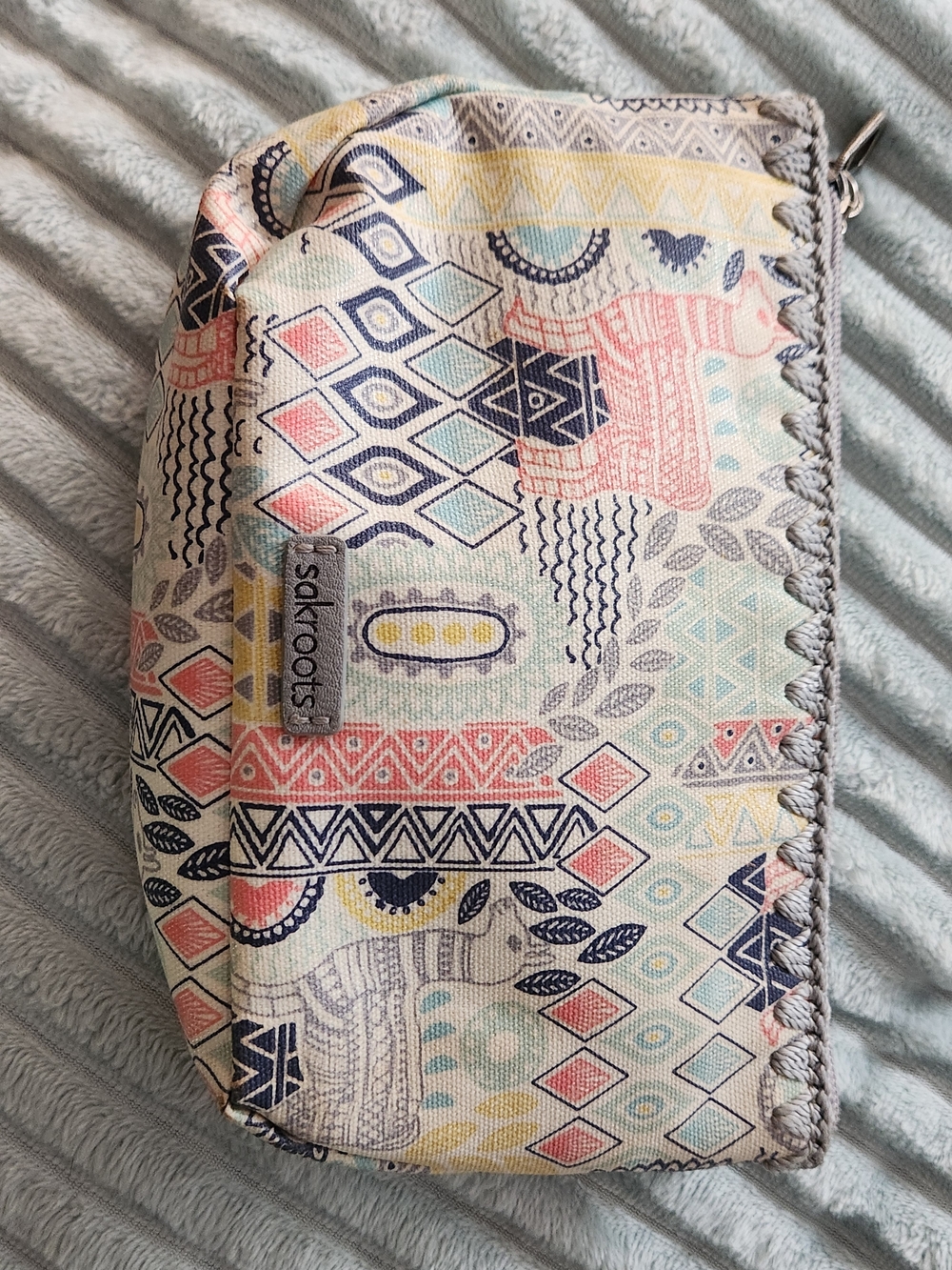 Sakroots Pastel Geometric & Elephant Cosmetic Pouch - Pink, Yellow, Blue, Cream